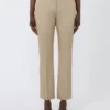 Slim-fit cotton satin trousers, kaki Slim-fit cotton satin trousers, kaki