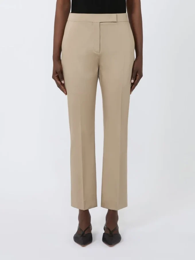 Slim-fit cotton satin trousers, kaki Slim-fit cotton satin trousers, kaki