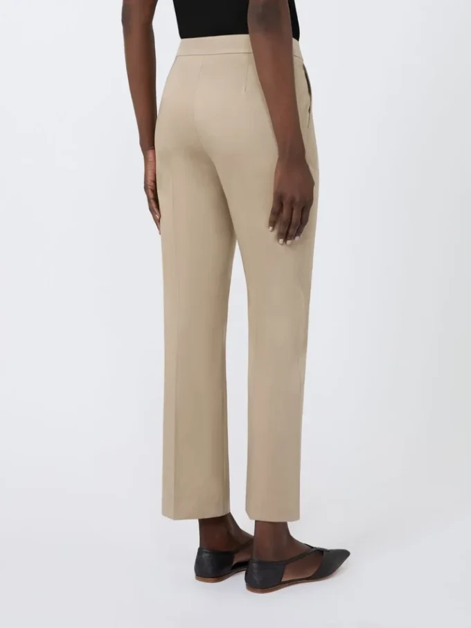 Slim-fit cotton satin trousers, kaki Slim-fit cotton satin trousers, kaki