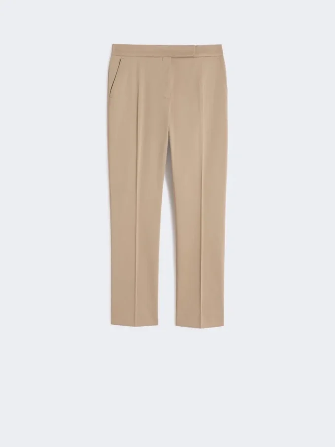 Slim-fit cotton satin trousers, kaki Slim-fit cotton satin trousers, kaki
