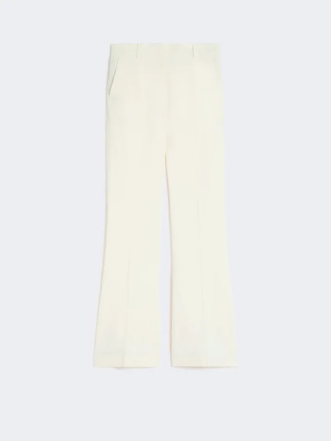 Slim-fit flared trousers in viscose, ivory Slim-fit flared trousers in viscose, ivory