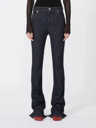Slim-fit jeans with flared hems, midnightblue