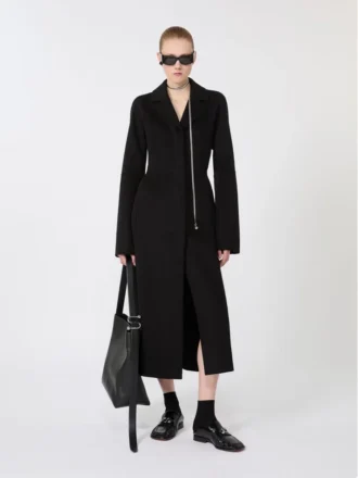 Slim-fit long wool coat, black