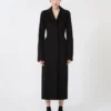 Slim-fit long wool coat, black