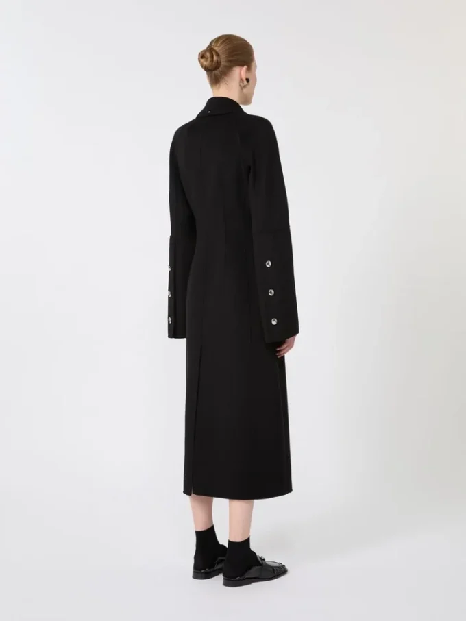 Slim-fit long wool coat, black