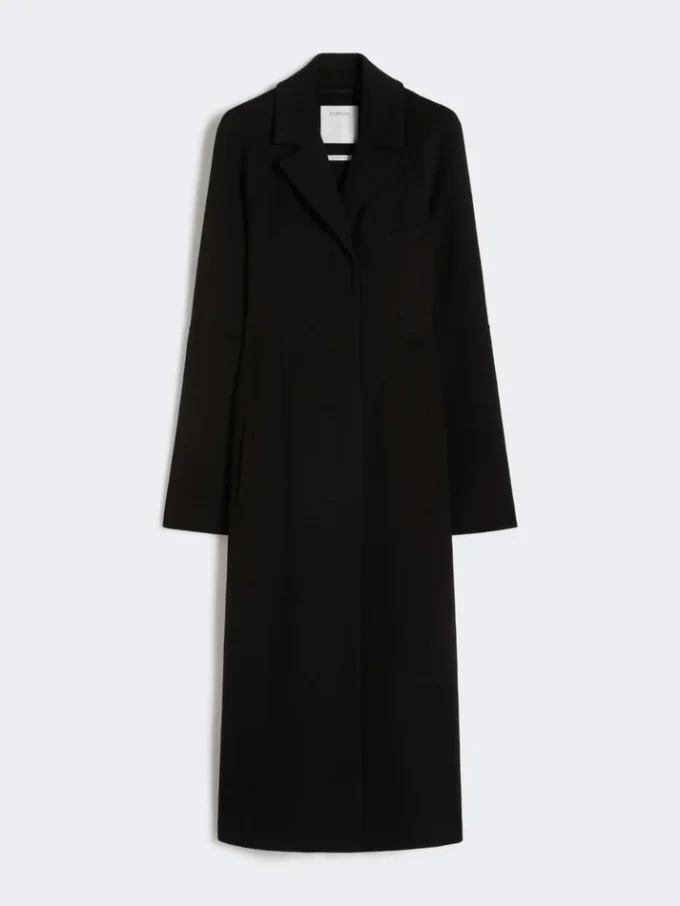 Slim-fit long wool coat, black