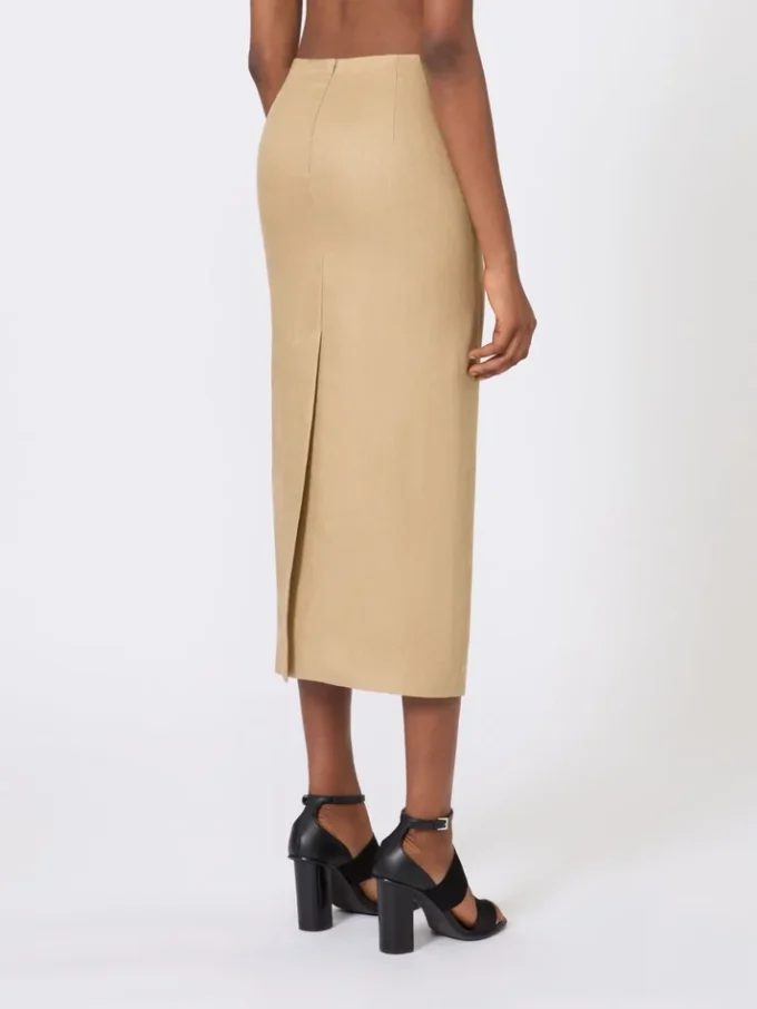 Slim-fit skirt in linen twill, camel