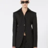 Slim-fit stretch gabardine blazer, black