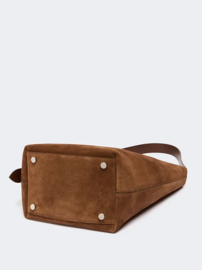 Small archetipo bag in split leather, dark brown