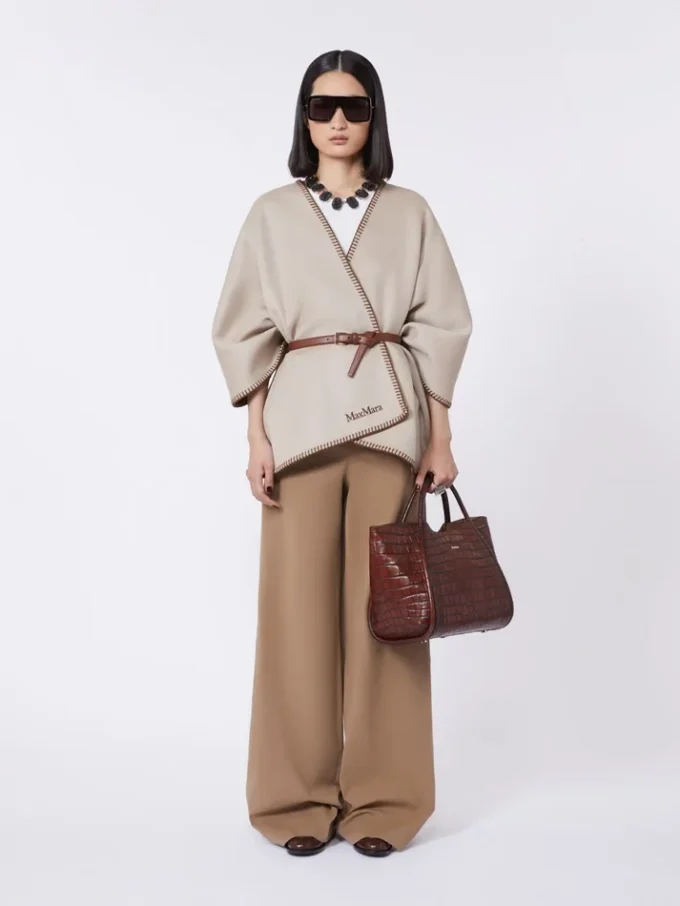 Small crocodile-print leather marine bag, brown