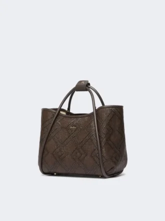 Small marine bag in diamond-patterned basketweave, dark brown