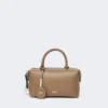 Small natural leather bowler bag, mud