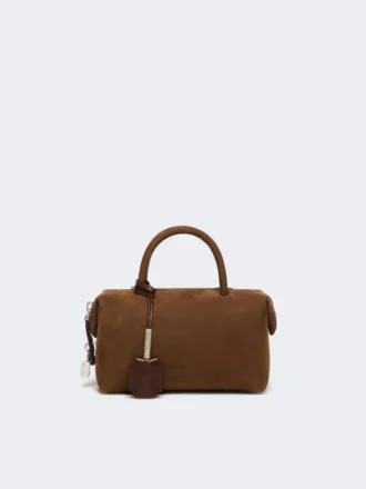 Small nubuck leather bowler bag, dark brown