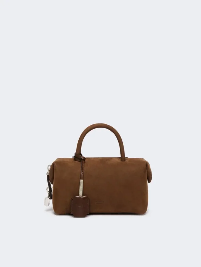 Small nubuck leather bowler bag, dark brown