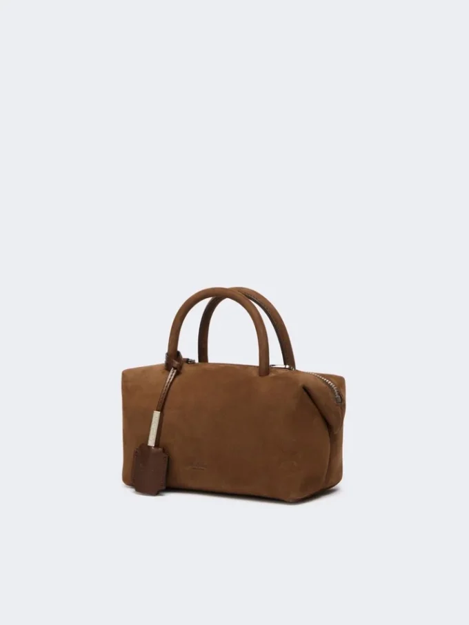 Small nubuck leather bowler bag, dark brown