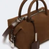 Small nubuck leather bowler bag, dark brown
