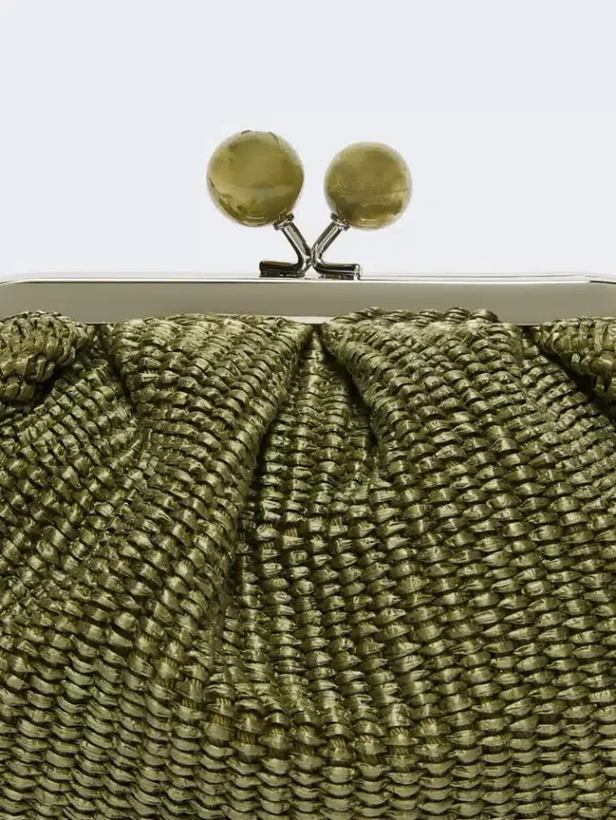 Small raffia-effect pasticcino bag, sage green