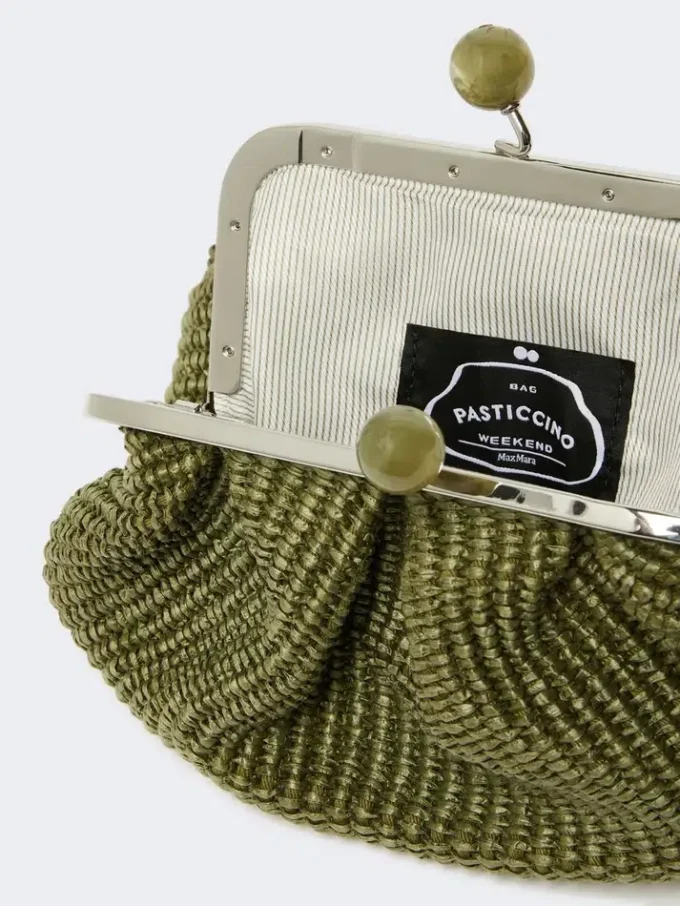 Small raffia-effect pasticcino bag, sage green