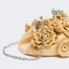 Small raffia-effect pasticcino bag with flowers, beige Small raffia-effect pasticcino bag with flowers, beige