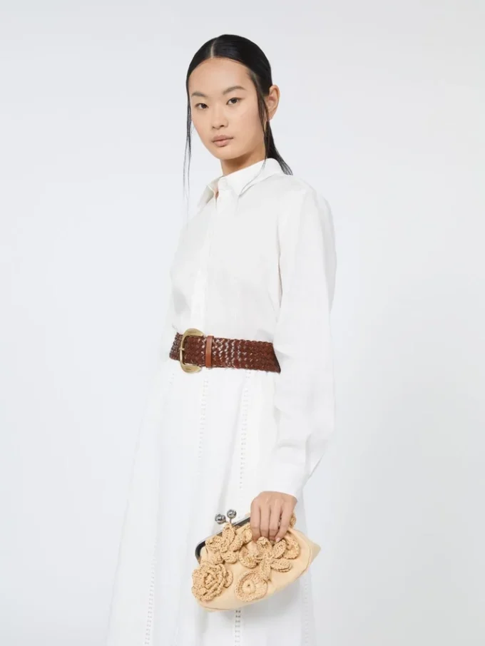 Small raffia-effect pasticcino bag with flowers, beige Small raffia-effect pasticcino bag with flowers, beige