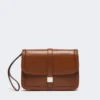 Smooth leather clutch, tobacco