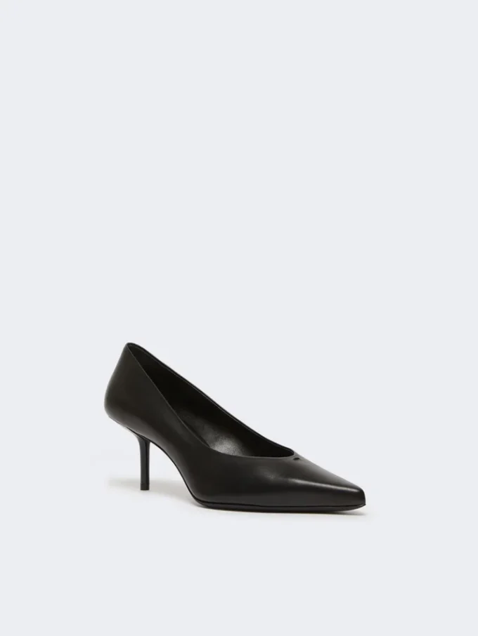 Smooth leather court shoes, black