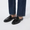 Smooth leather mule moccasins, black