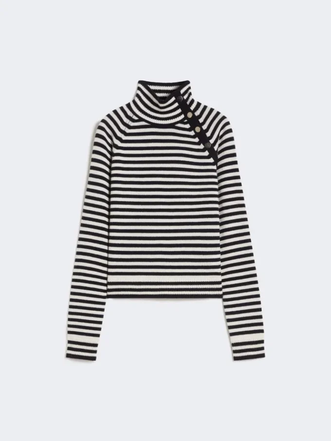 Stockinette-stitched cashmere polo-neck sweater, ultramarine Stockinette-stitched cashmere polo-neck sweater, ultramarine