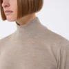 Stockinette-stitched wool polo-neck sweater, brown Stockinette-stitched wool polo-neck sweater, brown