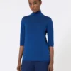 Stockinette-stitched wool polo-neck sweater, china blue Stockinette-stitched wool polo-neck sweater, china blue