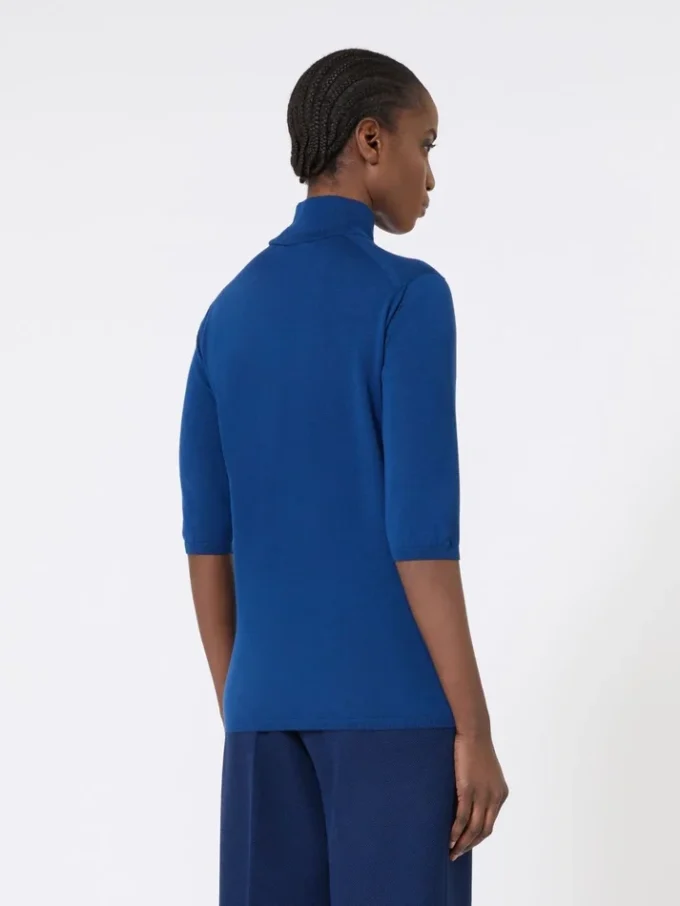 Stockinette-stitched wool polo-neck sweater, china blue Stockinette-stitched wool polo-neck sweater, china blue