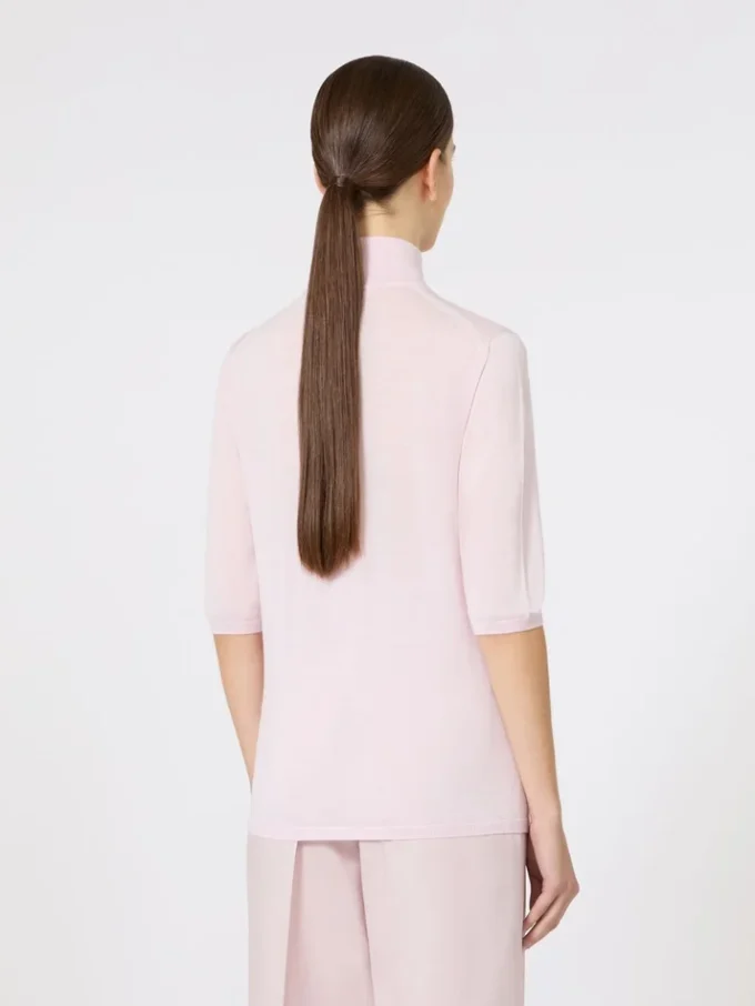 Stockinette-stitched wool polo-neck sweater, pink Stockinette-stitched wool polo-neck sweater, pink