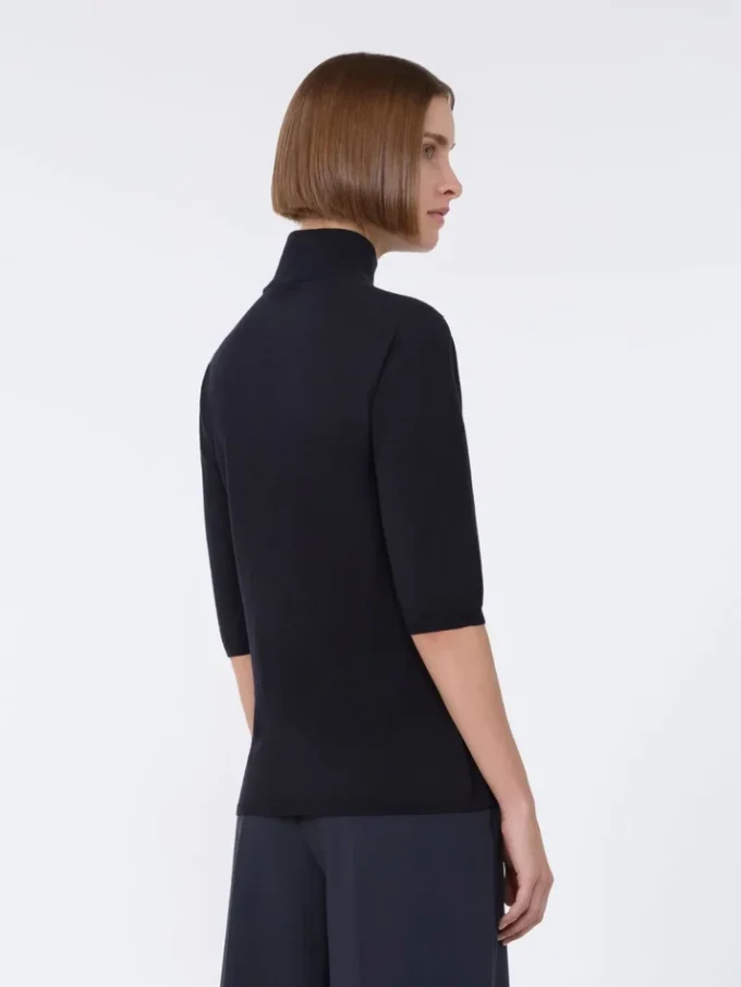 Stockinette-stitched wool polo-neck sweater, ultramarine Stockinette-stitched wool polo-neck sweater, ultramarine