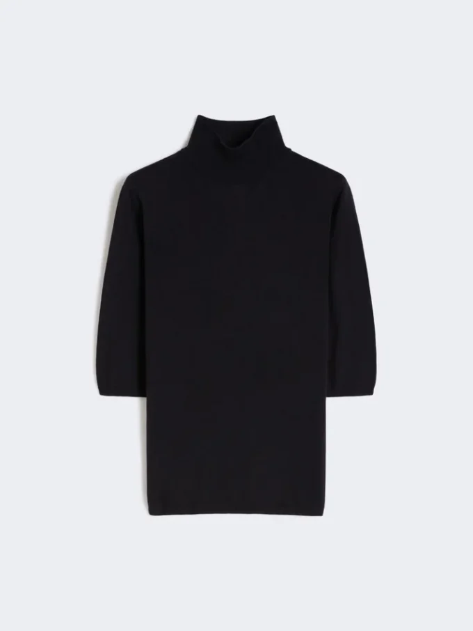 Stockinette-stitched wool polo-neck sweater, ultramarine Stockinette-stitched wool polo-neck sweater, ultramarine