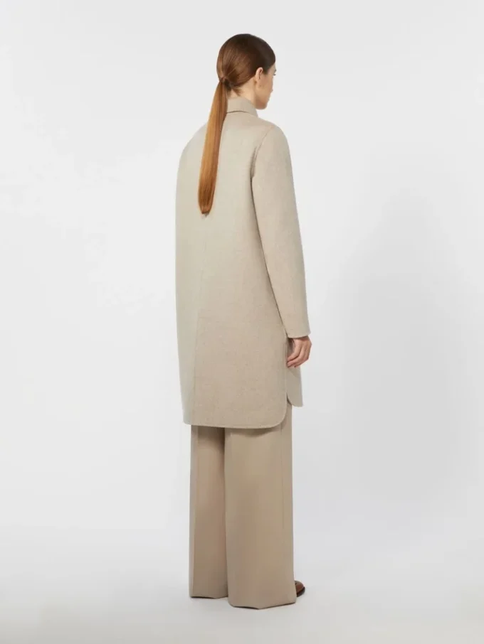 Straight-fit cashmere coat, sand