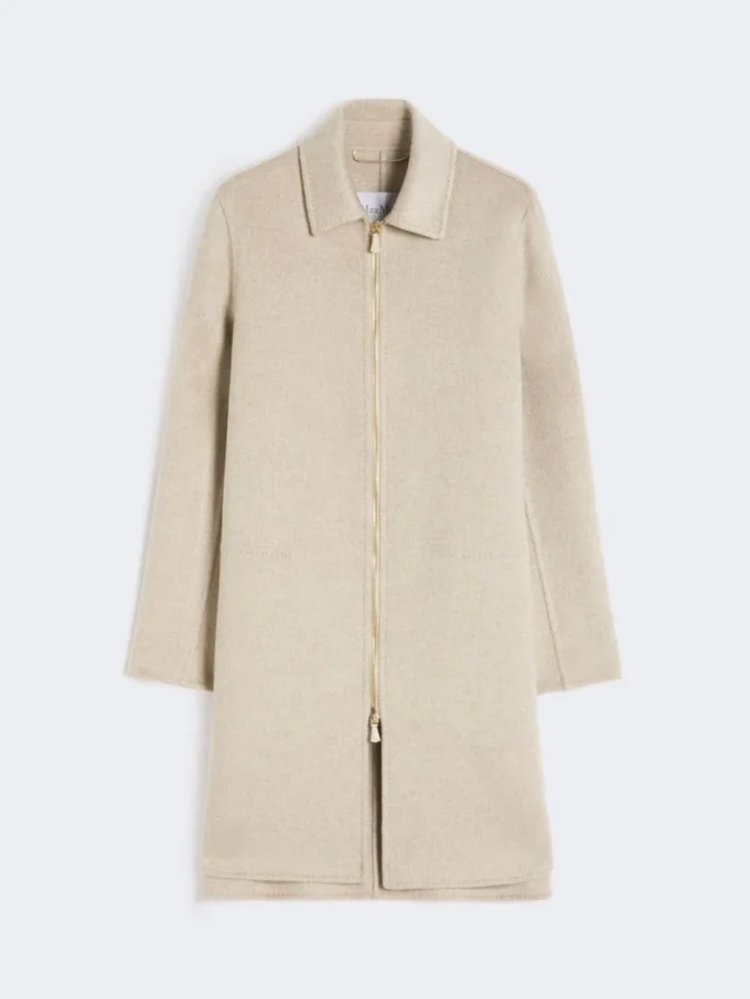 Straight-fit cashmere coat, sand