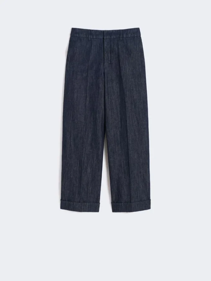 Straight-fit cotton and linen denim trousers, midnightblue Straight-fit cotton and linen denim trousers, midnightblue