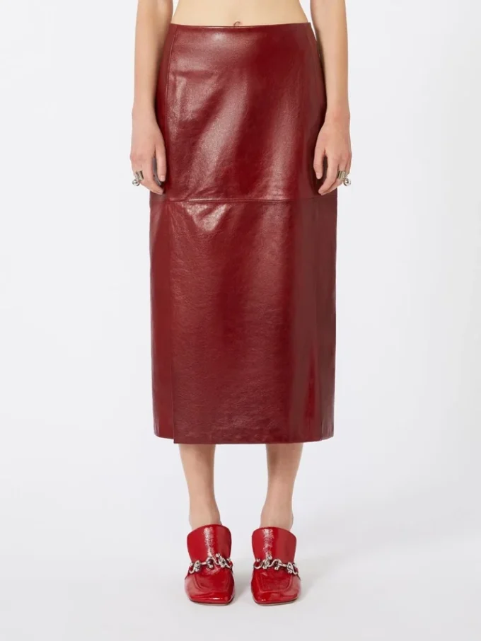 Straight leather skirt, bordeaux
