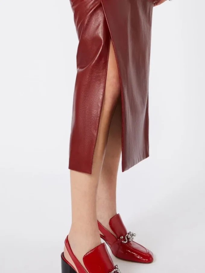 Straight leather skirt, bordeaux