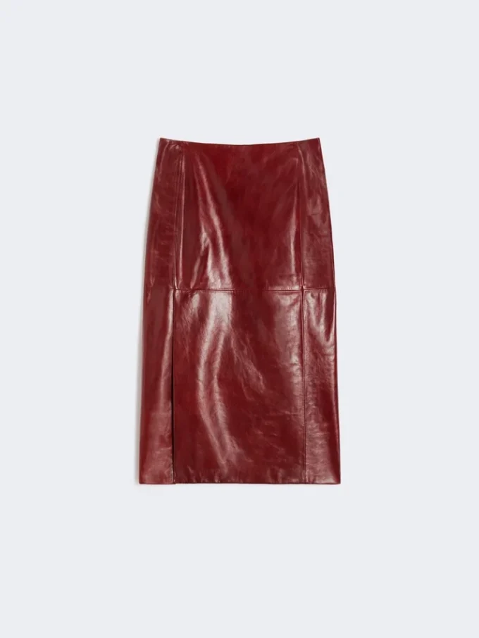 Straight leather skirt, bordeaux