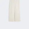 Stretch cotton and linen trousers, ivory