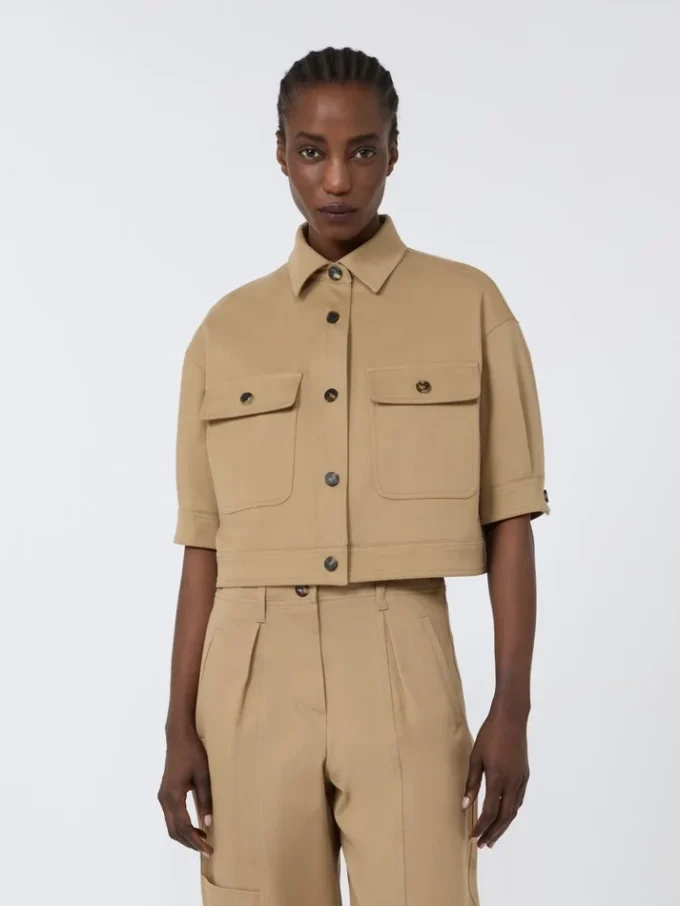 Stretch cotton cropped jacket, sand