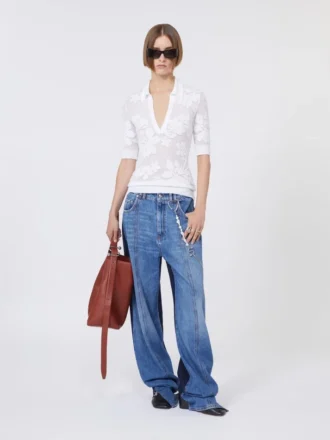 Stretch cotton polo shirt, white