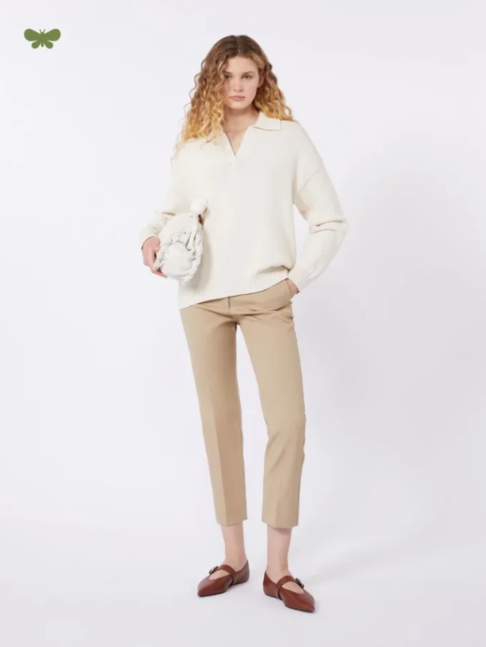 Stretch cotton trousers, camel