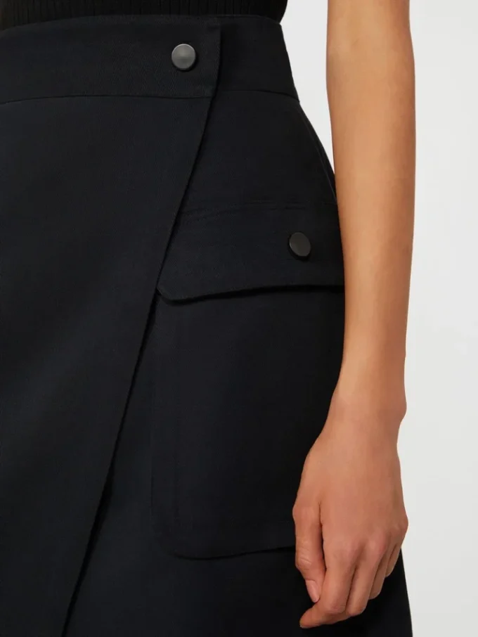 Stretch cotton wrap skirt, black