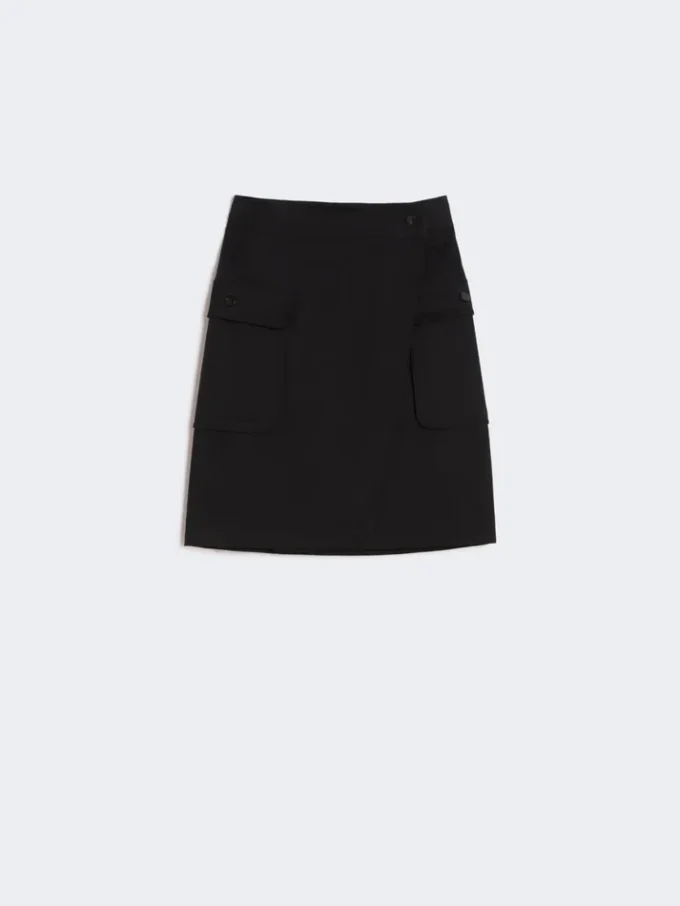 Stretch cotton wrap skirt, black