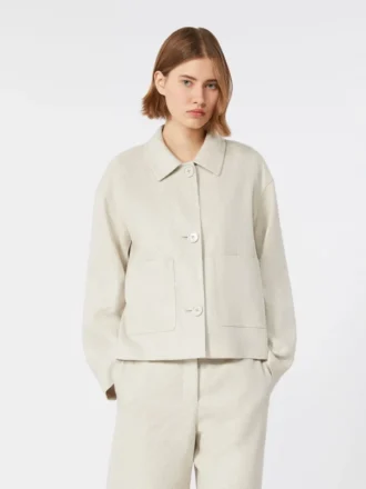 Stretch linen and cotton jacket, ivory