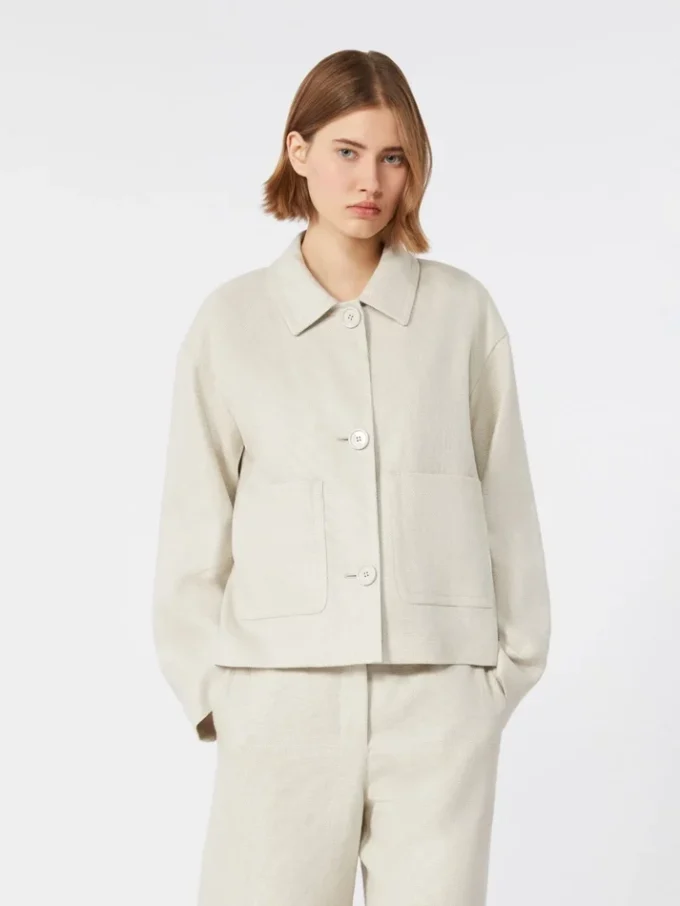 Stretch linen and cotton jacket, ivory