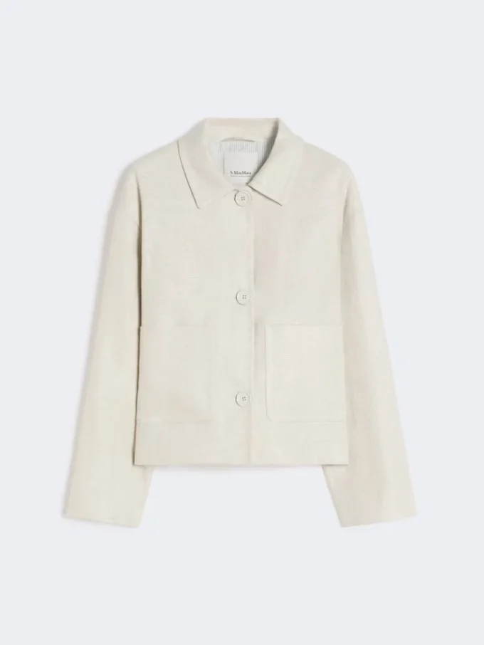 Stretch linen and cotton jacket, ivory