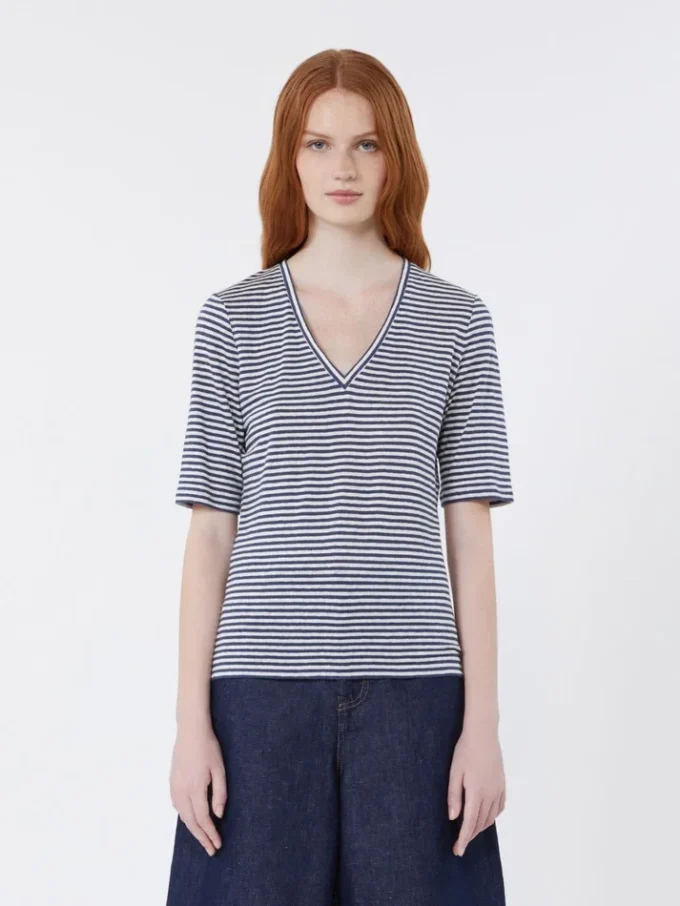 Stretch linen jersey v-neck t-shirt, ultramarine Stretch linen jersey v-neck t-shirt, ultramarine